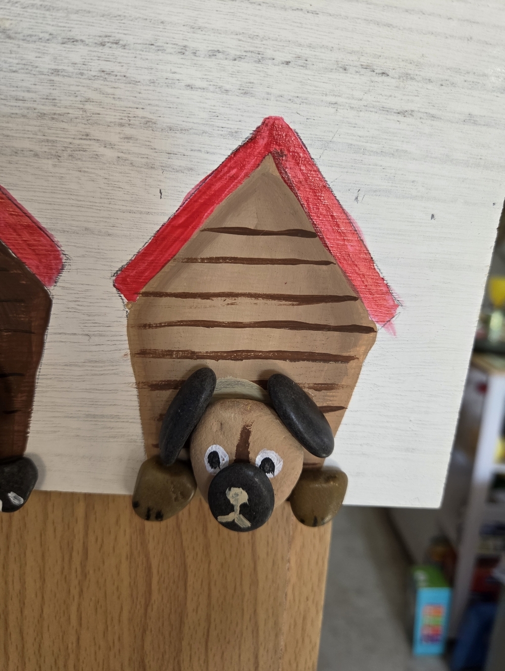 Handmade Dog House Rock Wall Hanging - White with Brown & Red Accents 11 6 - Picture 4 of 4